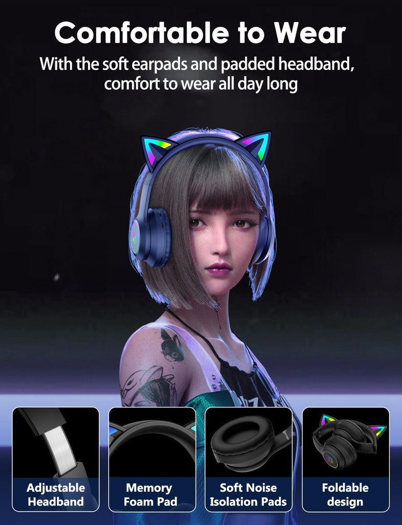 Onikuma B90 RGB Cat Ear Bluetooth 5.0 Wireless Gaming Headset – Onikuma  Gaming