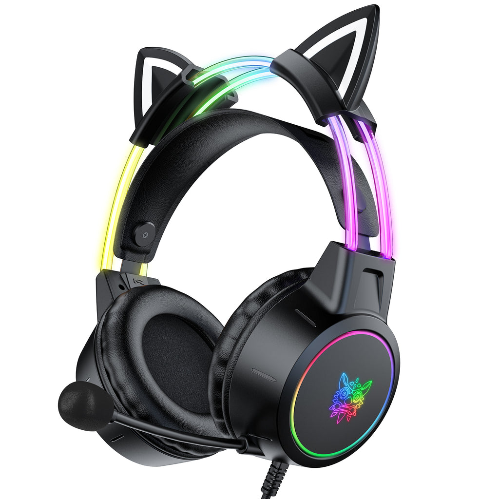 ONIKUMA X15 PRO Cat Ear Headphones, Double-Head Beam Noise Cancelling Microphone Durable Stereo Surround Gaming Headphones RGB Audifonos Alambricos Gaming Headset