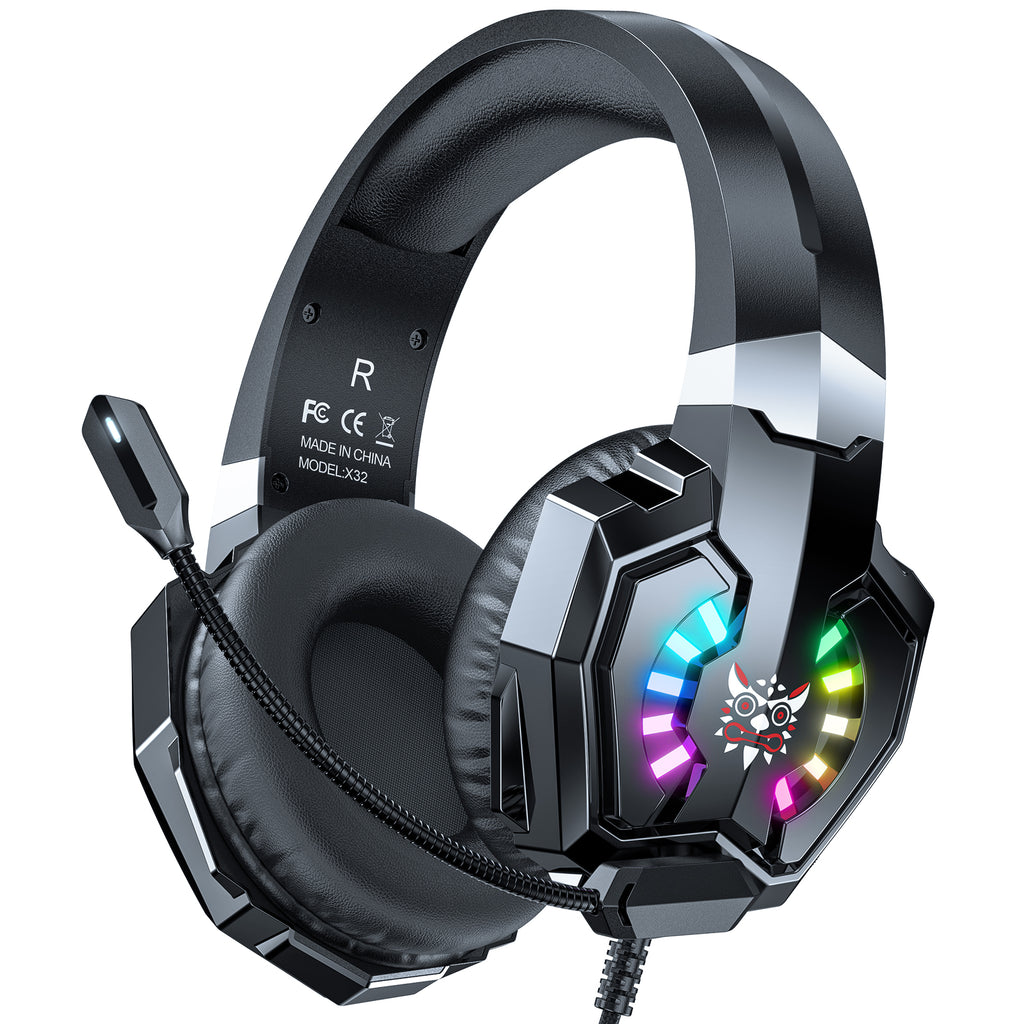 ONIKUMA X32 Wearable Wired Gaming Headset with Flexible Mic LED Lights