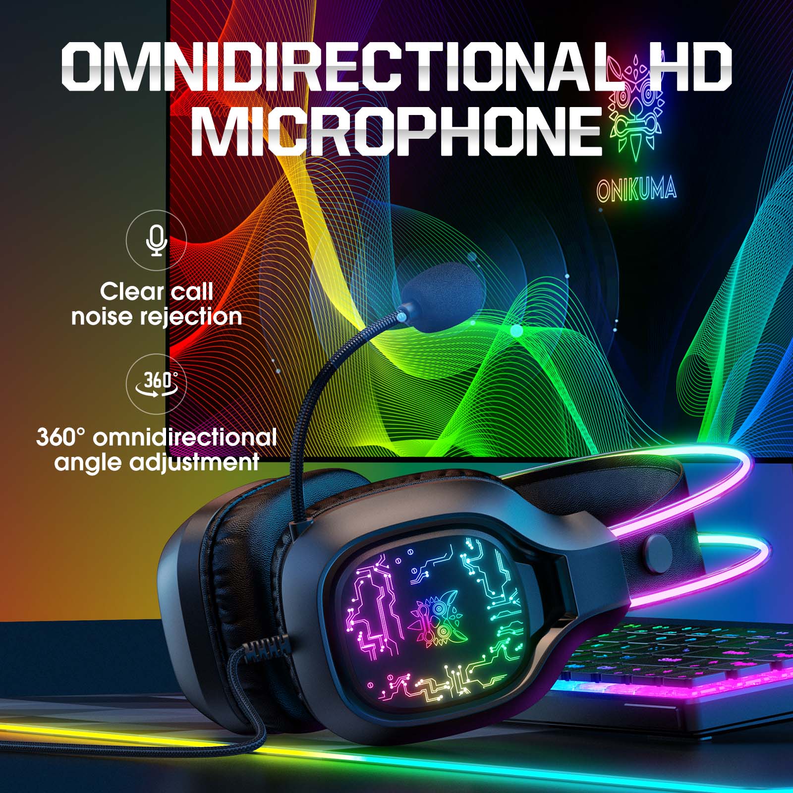 ONIKUMA X22 USB + 3.5mm Cool RGB Dynamic Light Wired Gaming Headset wi