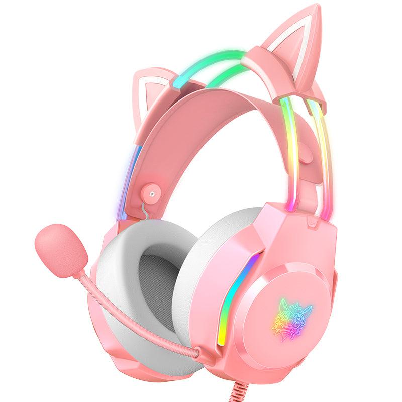 ONIKUMA X26 Head-mounted Earphone RGB Light With Cat's Ears Glow, Pink