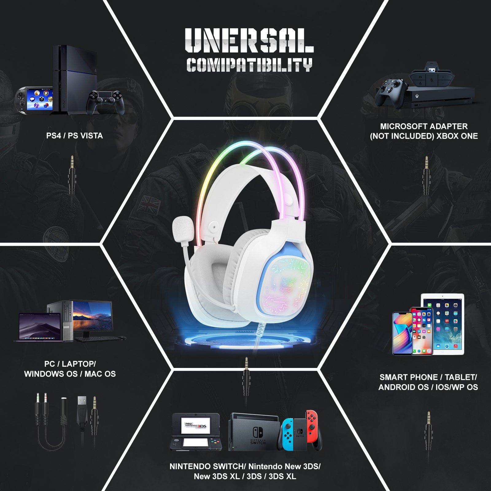 ONIKUMA X22 USB + 3.5mm Cool RGB Dynamic Light Wired Gaming Headset wi