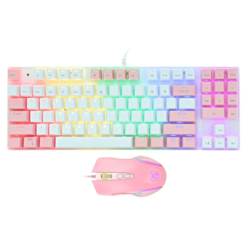 ONIKUMA G26 Wired Mechanical Keyboard + CW905 Mouse Set - White Pink