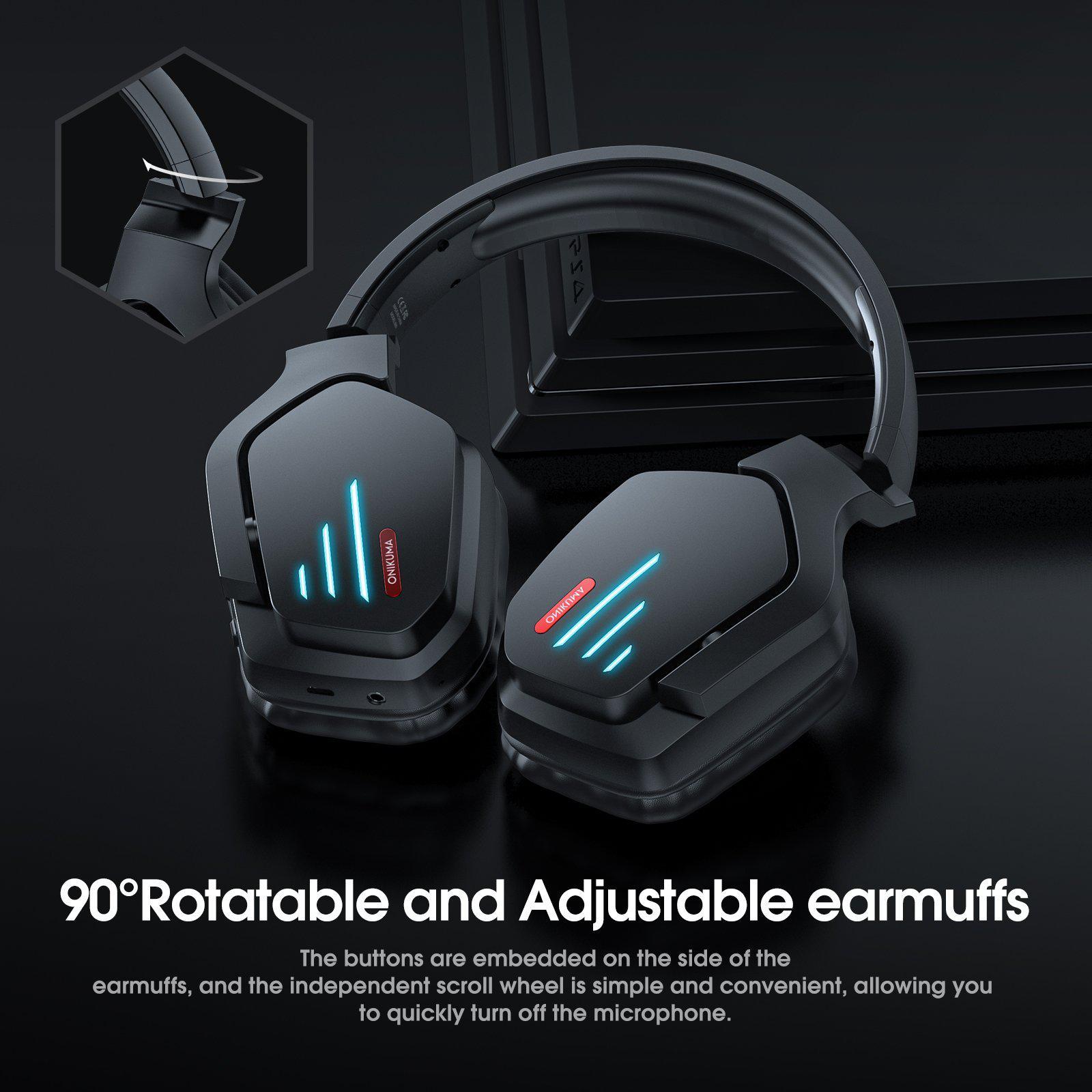 90° Rotatable and Adjustable earmuffs | ONIKUMA B60 Wireless Bluetooth Gaming Headset
