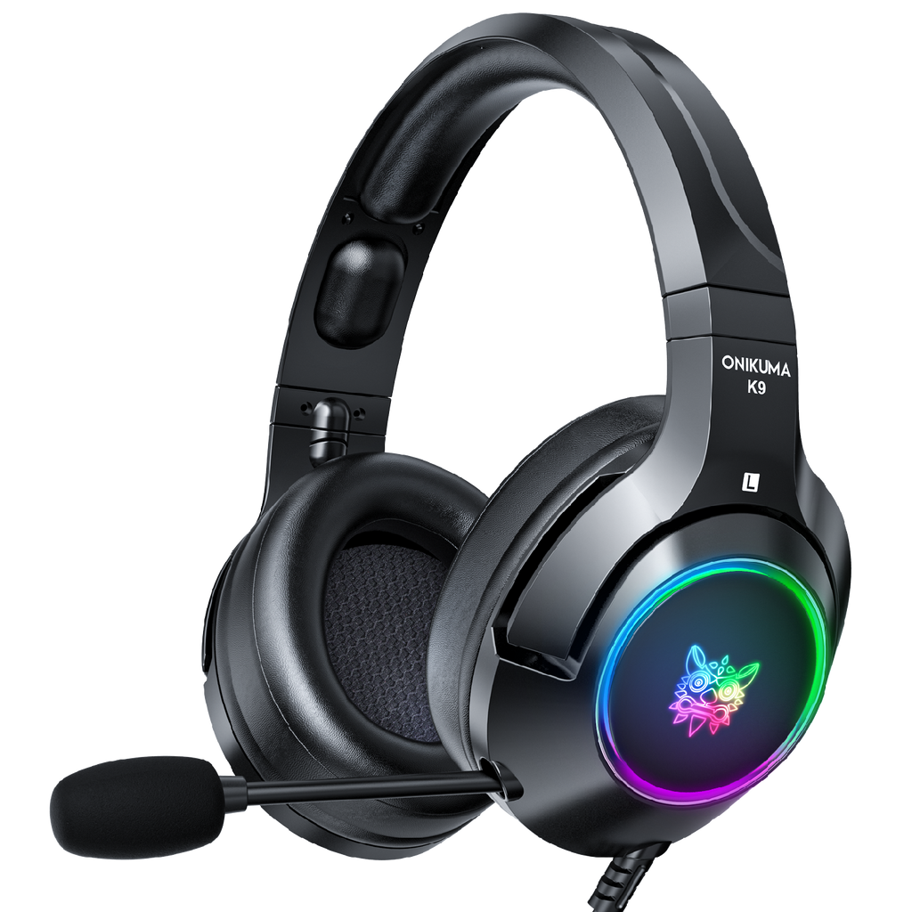Onikuma K9 Black Gaming Headset With Mic and Noise Canceling Gaming Headphone with Microphone & Surround Sound, RGB LED Light