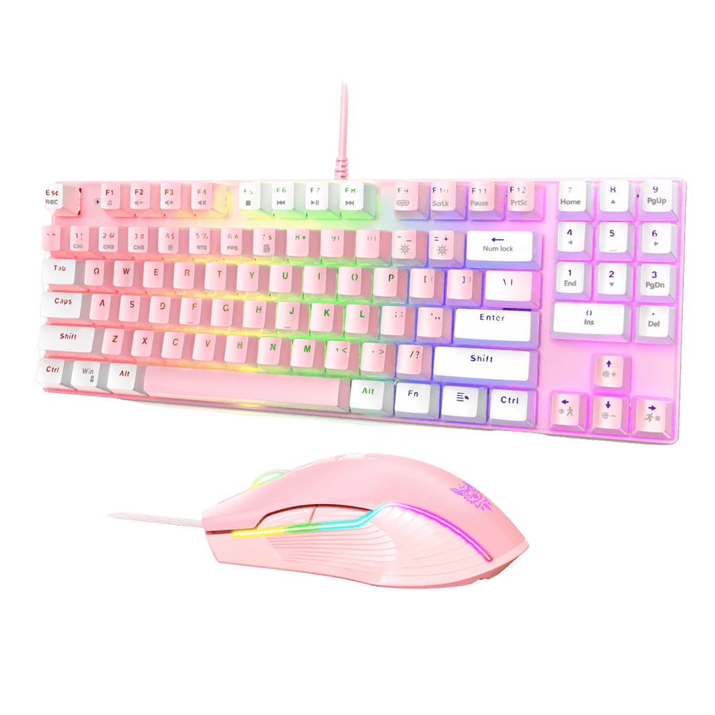 ONIKUMA G26 + CW905 Wired Gaming Keyboard Mouse Set Pink White G26 Wired Mechanical Keyboard 89-keys